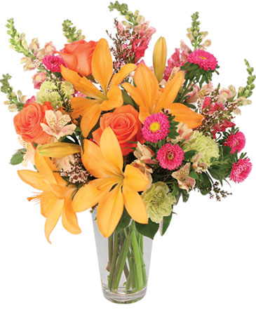 Sunset Lilies & Roses Flower Arrangement in Duvall, WA | FLOWERS BY SCHATZI (DUVALL FLOWERS & GIFTS)